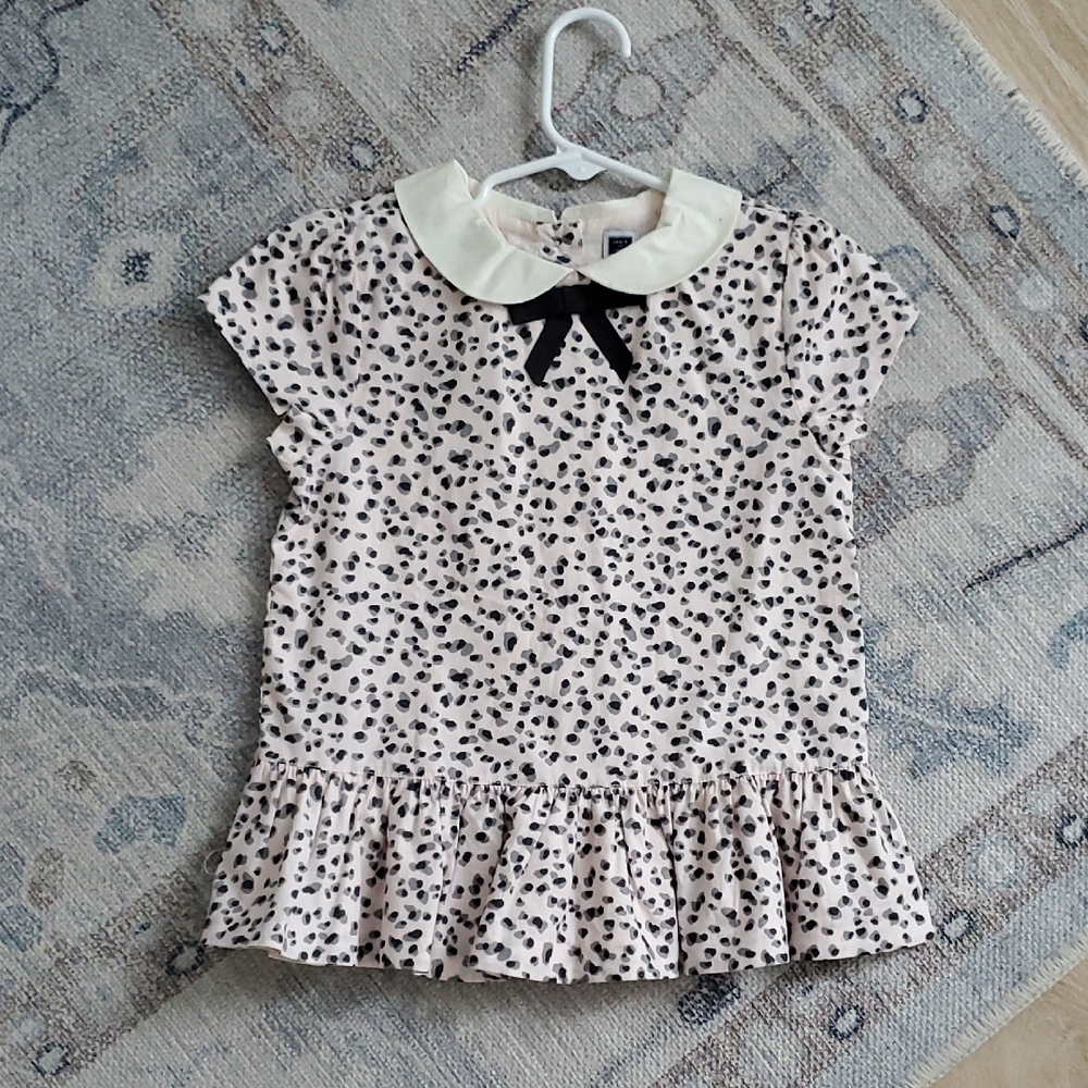 Janie and Jack Girls Rose Terrace Leopard Peplum Top Bow Shirt Sz6